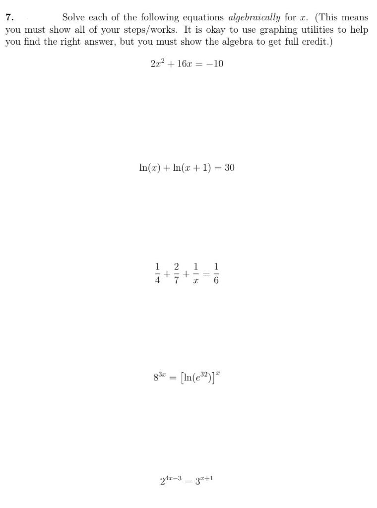 Solved 7. Solve each of the following equations | Chegg.com