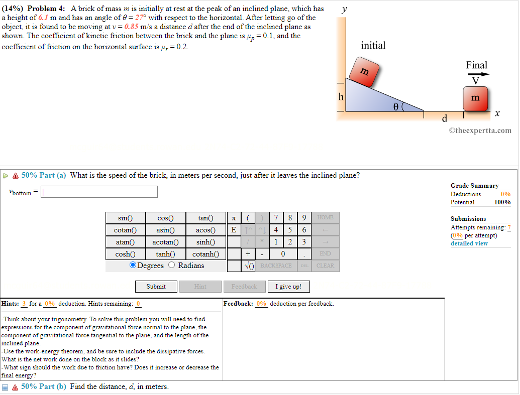 Solved (14\%) Problem 4: A Brick Of Mass M Is Initially At | Chegg.com