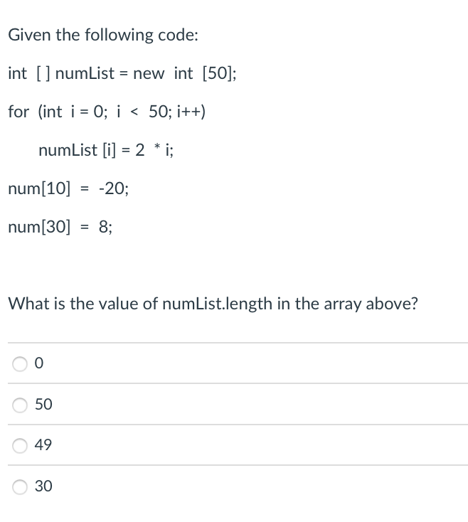 Solved num[10]=−20num[30]=8 What is the value of | Chegg.com