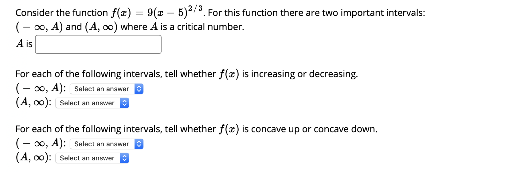 Solved Consider the function f(x) = 9(x – 5)2/3. For this | Chegg.com