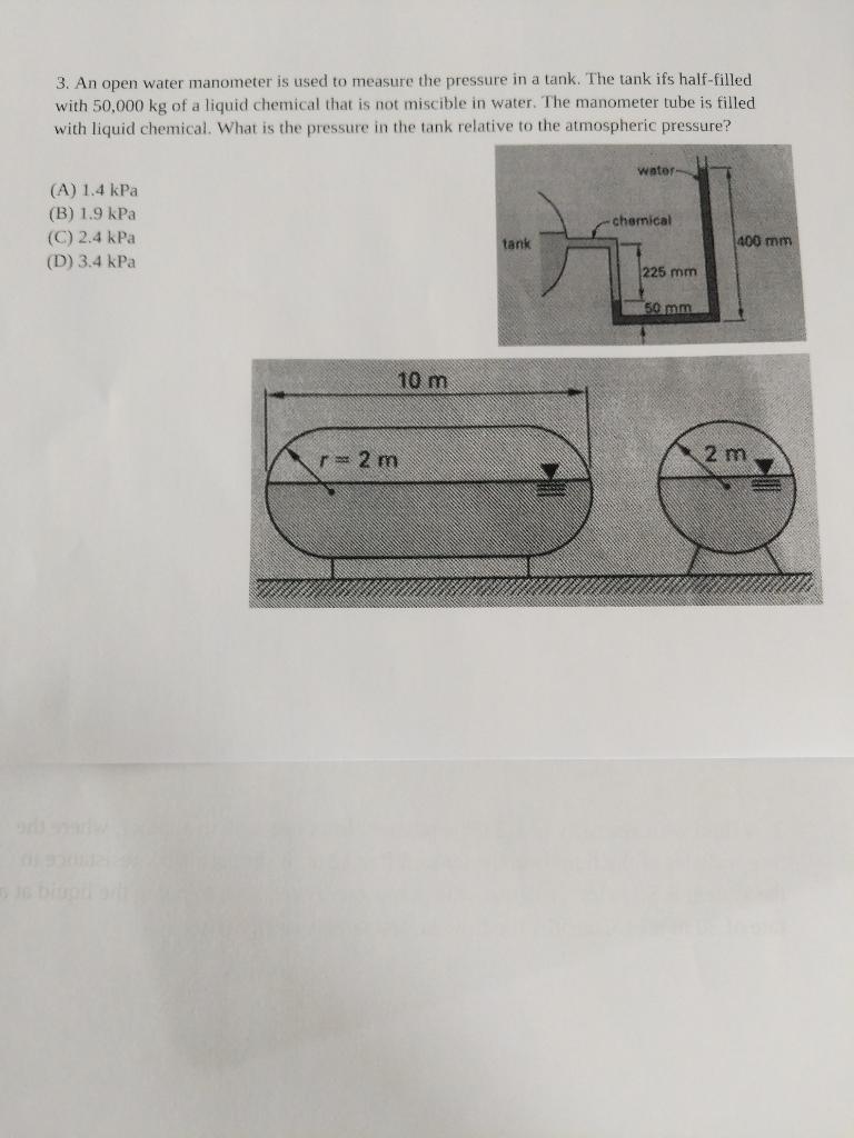 Solved 3. An open water manometer is used to measure the