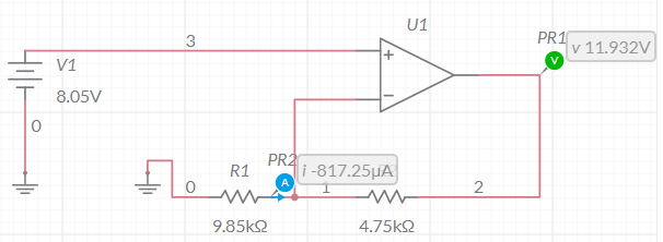 Solved U1 لا PR1 V 11.932V + V1 8.05V 0 。 PR2 R1 i-817.25uA | Chegg.com