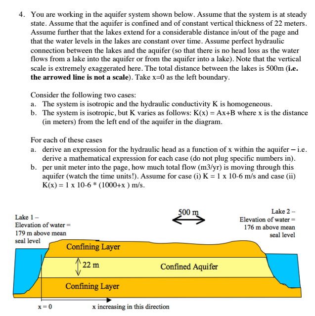Solved 4. You are working in the aquifer system shown below. | Chegg.com