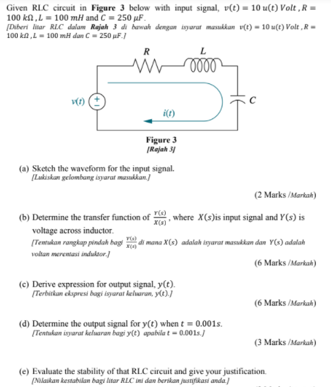 Solved Given RLC circuit in Figure 3 below with input | Chegg.com