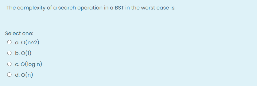 Solved The complexity of a search operation in a BST in the | Chegg.com