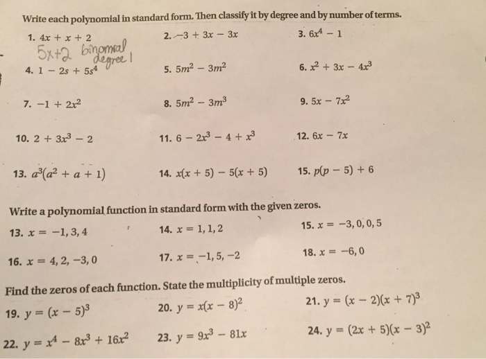 Solved Write Each Polynomial In Standard Form Then Classify Chegg