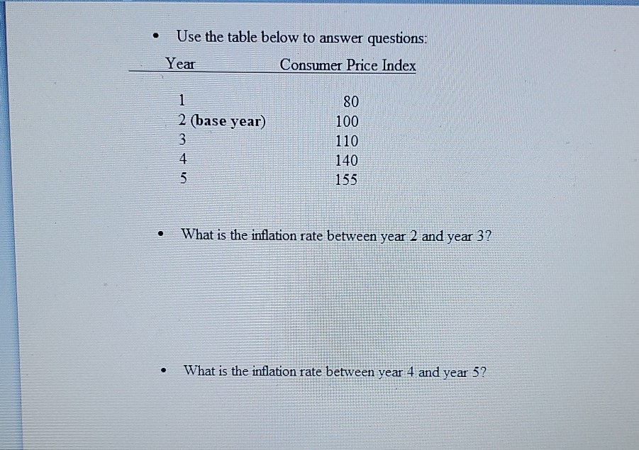 Solved Use the table below to answer questions Year