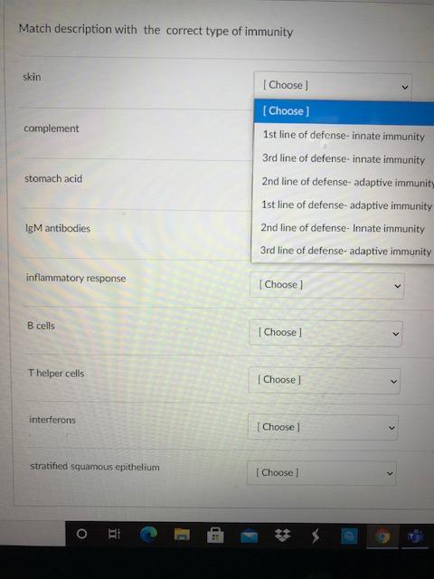 Solved Match description with the correct type of immunity | Chegg.com
