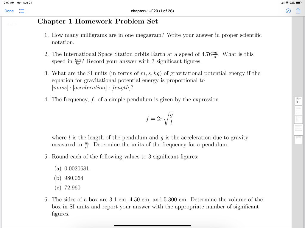 Solved 9:07 AM Mon Aug 24 92% - Done chapter+1+F20 (1 of 28) | Chegg.com