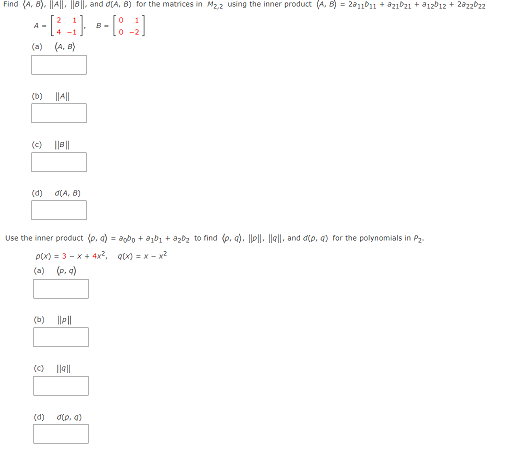 Solved Find (A, 8). ||A||. |18||. And D[A. B) For The | Chegg.com