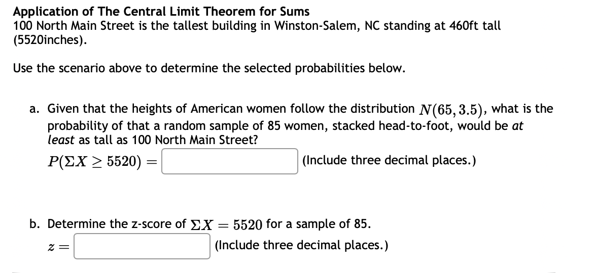 Solved Application Of The Central Limit Theorem For Sums 100 | Chegg.com