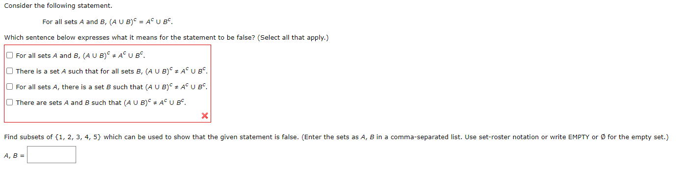 Solved Consider The Following Statement. For All Sets A And | Chegg.com