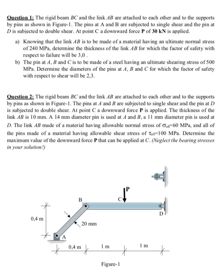 Solved Question 1: The rigid beam BC and the link AB are | Chegg.com