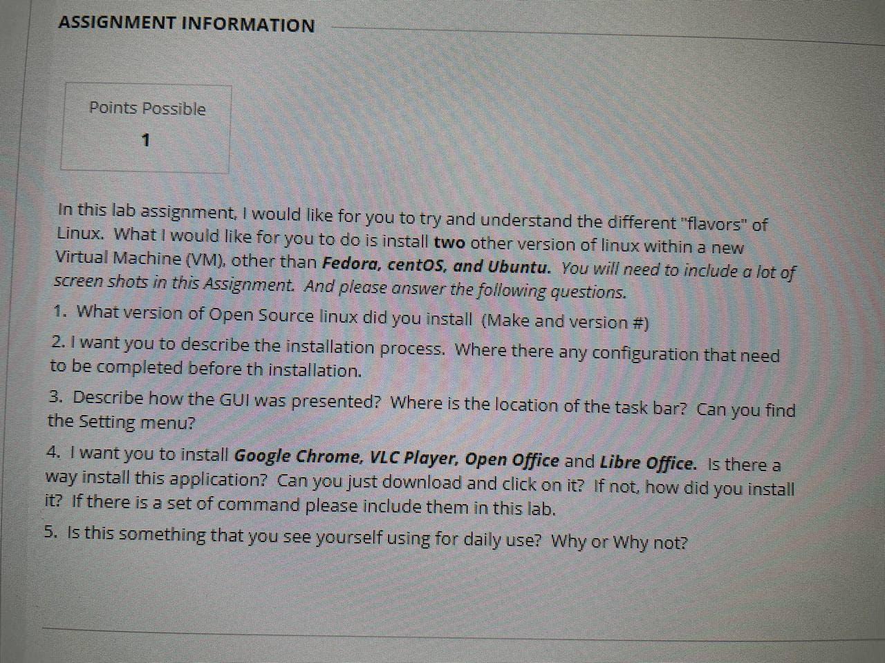 ASSIGNMENT INFORMATION Points Possible 1 In this lab | Chegg.com