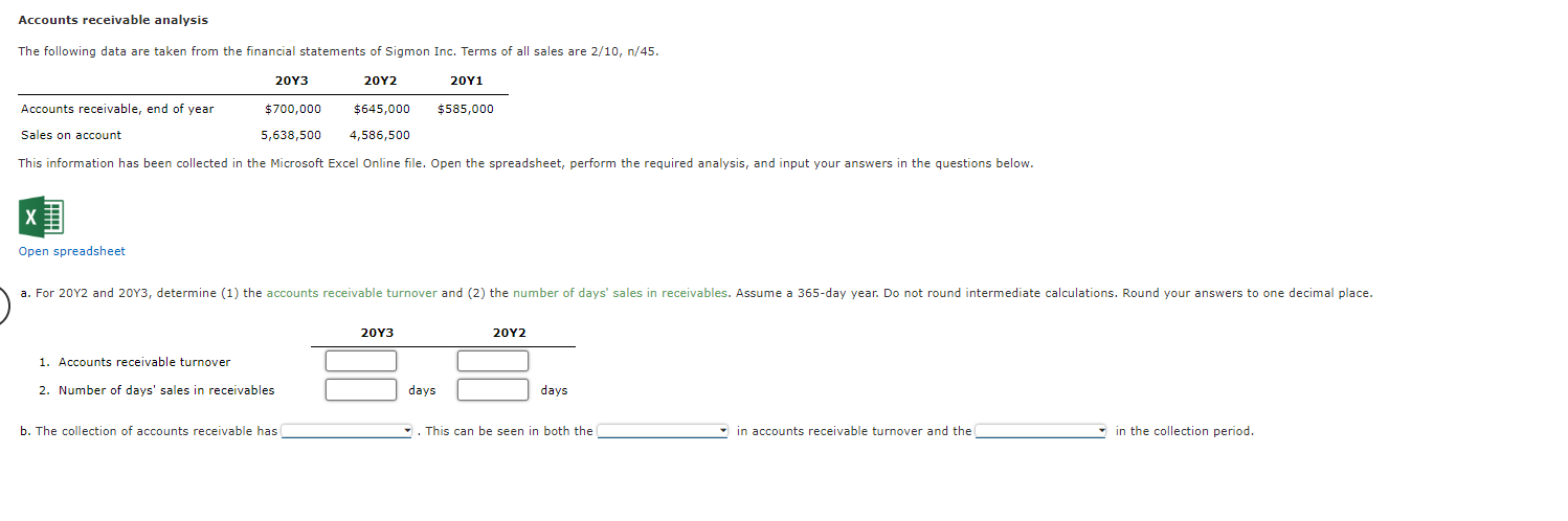 Solved Accounts receivable analysis The following data are | Chegg.com