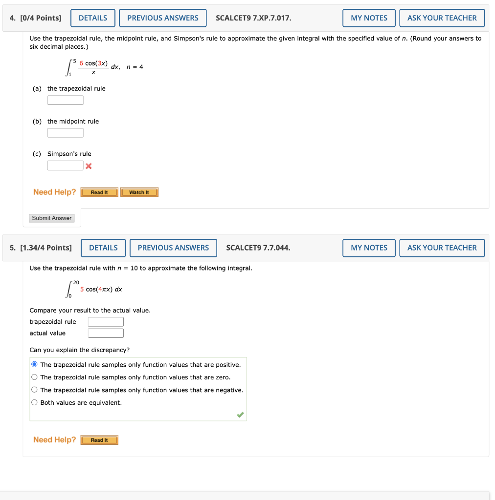 Solved Use the trapezoidal rule, the midpoint rule, and | Chegg.com