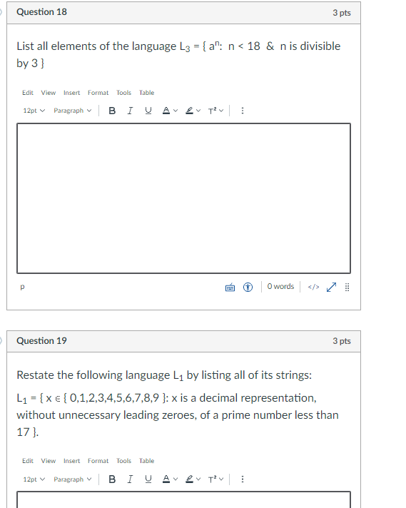 Solved Question 18 3 pts List all elements of the language | Chegg.com