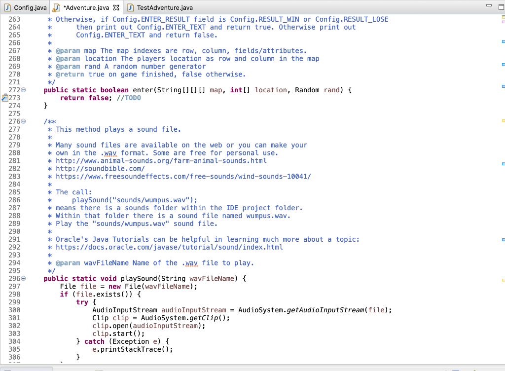 2273 config.java *adventure.java x d testadventure.java 263 otherwise, if config. enter_result field is config.result_win or