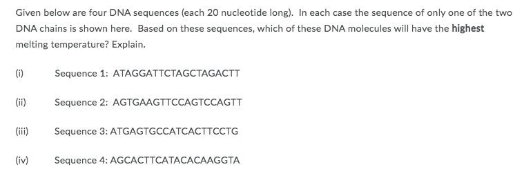 Solved Given Below Are Four Dna Sequences (each 20 