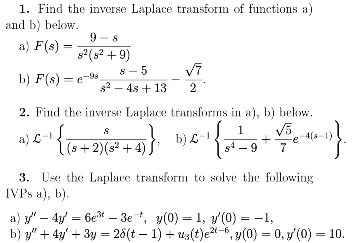 Solved 1 Find The Inverse Laplace Transform Of Functions A