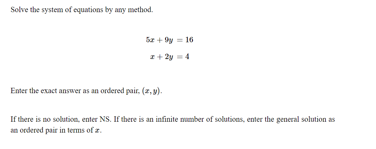 Solved Solve the system of equations by any method. | Chegg.com