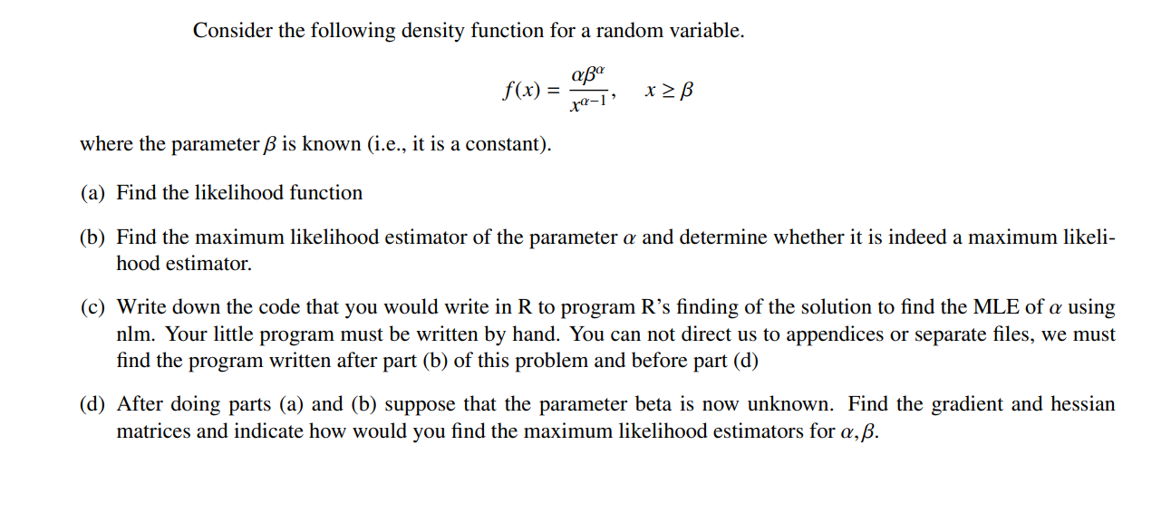 Solved Consider the following density function for a random | Chegg.com