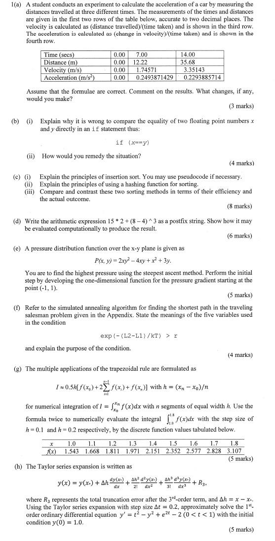 Solved 1(a) A student conducts an experiment to calculate | Chegg.com