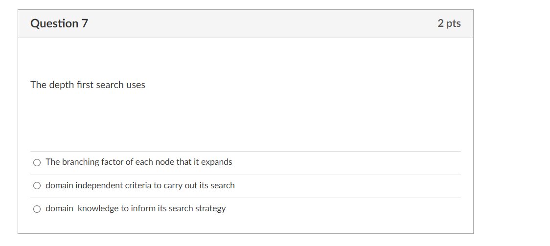 Solved Question 7 2 pts The depth first search uses The | Chegg.com