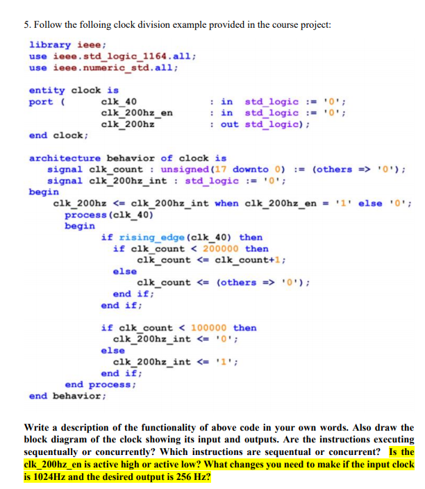 5. Follow the folloing clock division example | Chegg.com