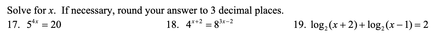 Solved Solve for x. If necessary, round your answer to 3 | Chegg.com