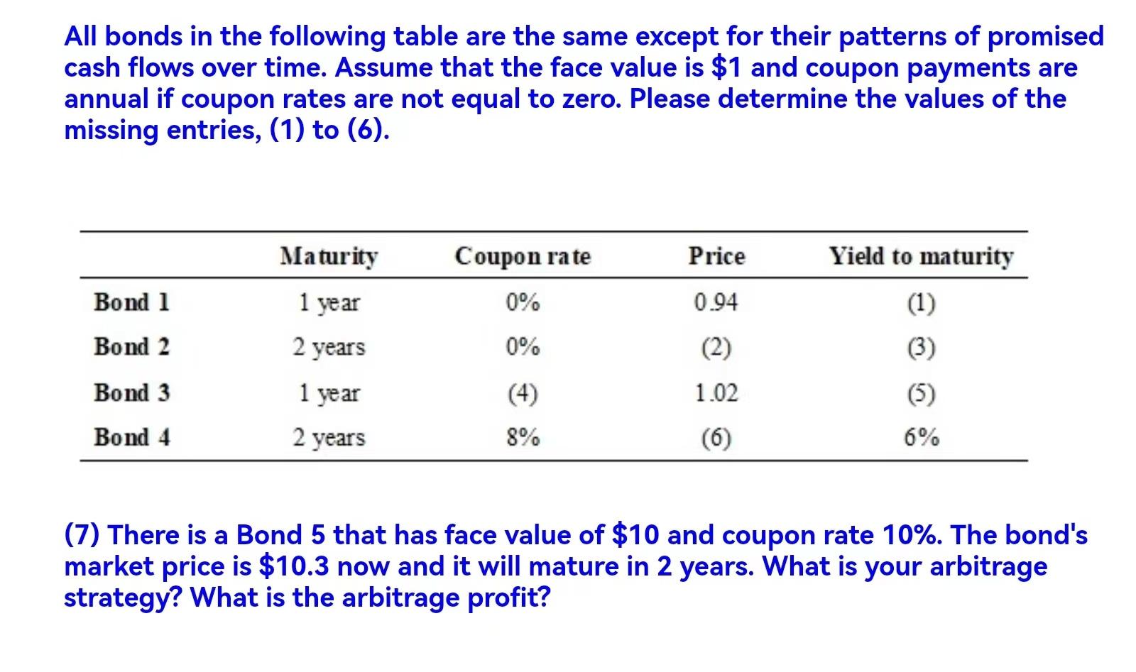 Solved All bonds in the following table are the same except | Chegg.com