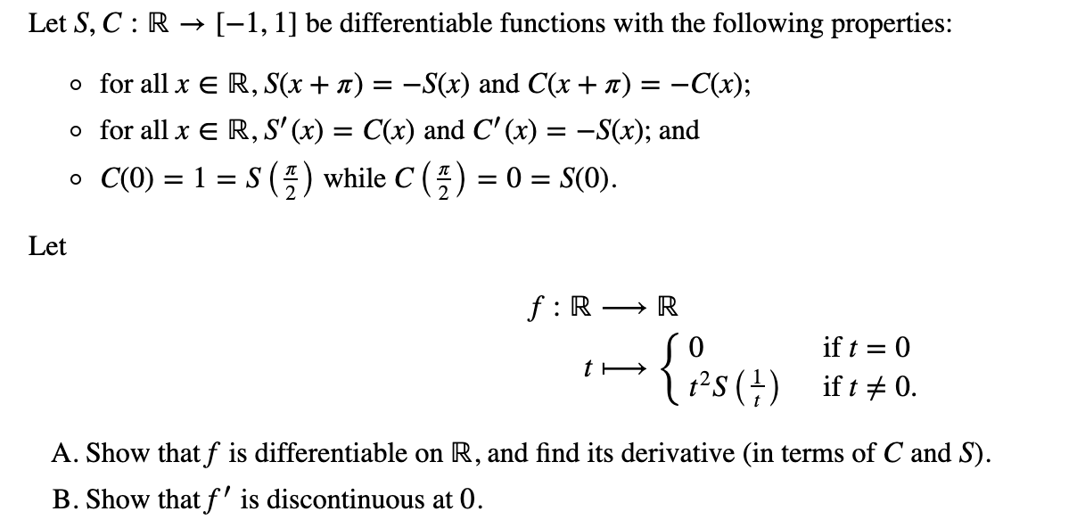 Solved Let S C R 1 1 Be Differentiable Functions With Chegg Com