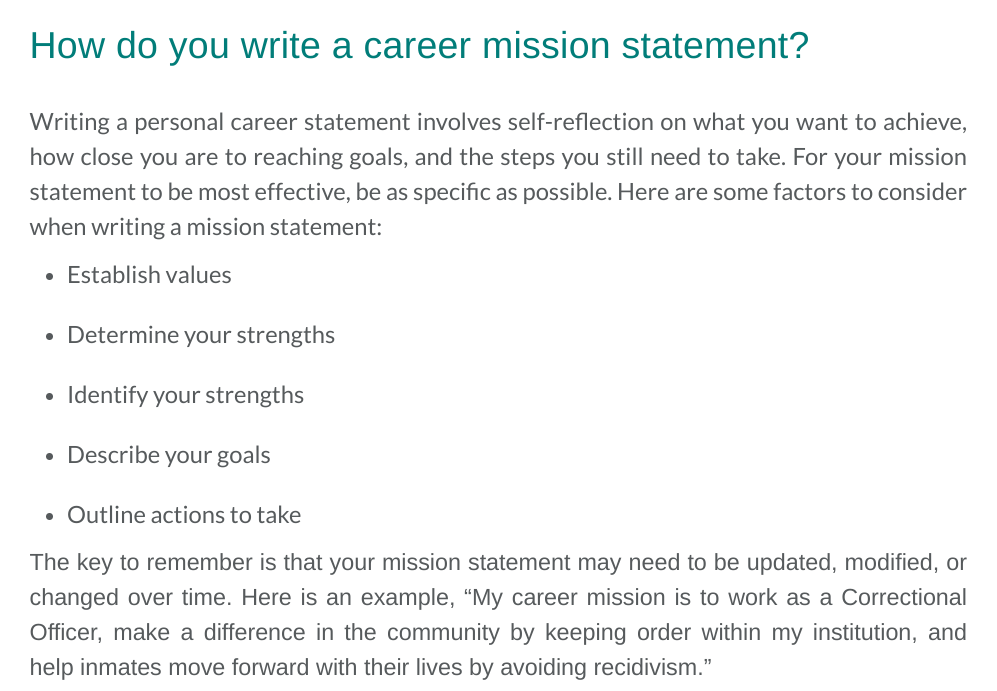 personal mission statement examples for students