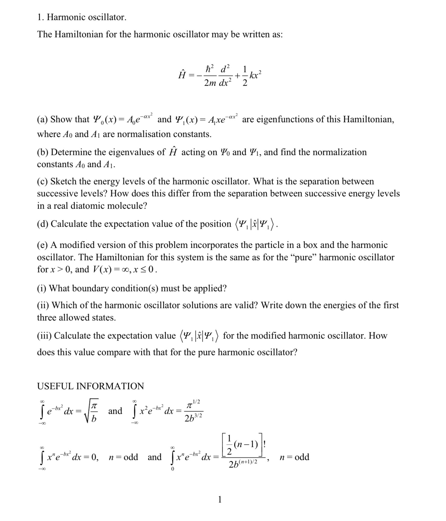 Solved 1. Harmonic oscillator. The Hamiltonian for the | Chegg.com