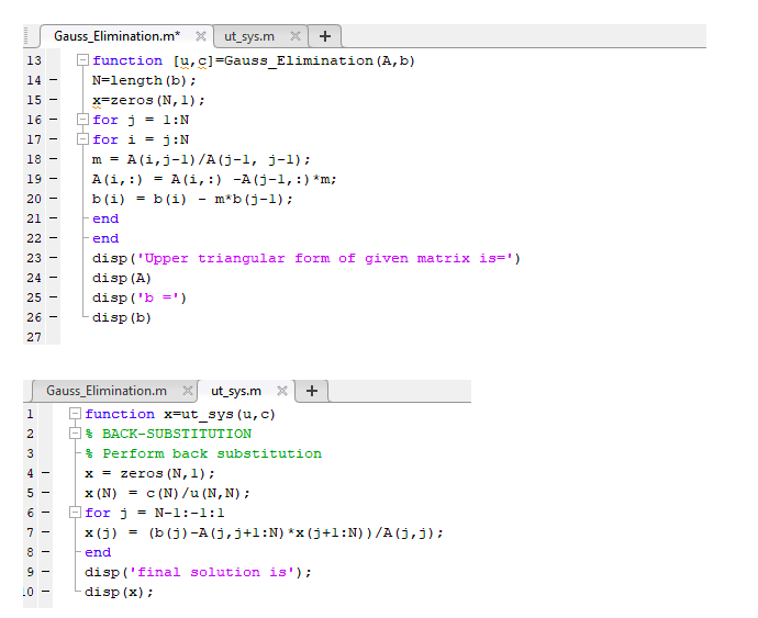 Solved Gauss Elimination M X Ut Sys M X L Function U Chegg Com