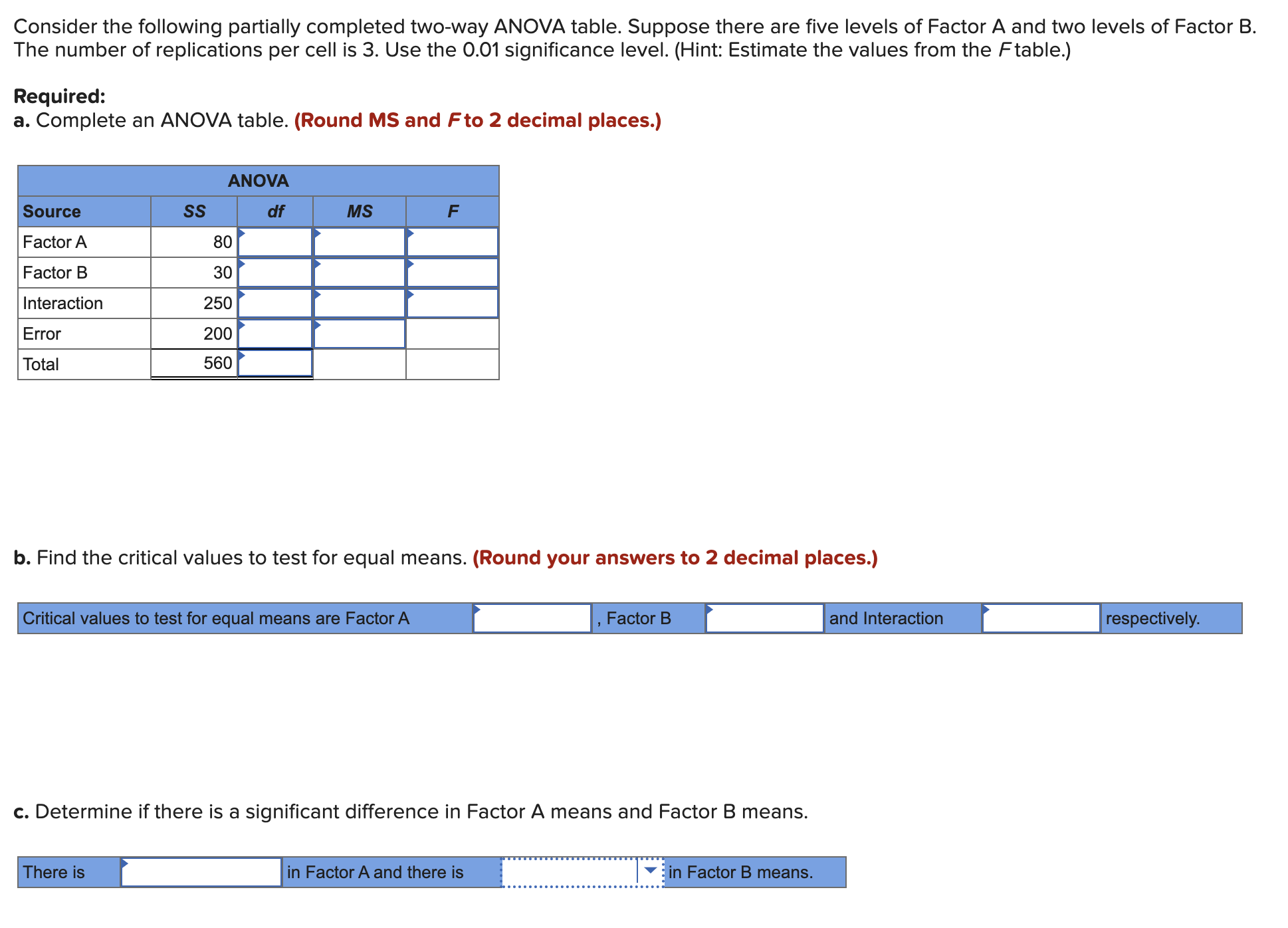 Solved Consider the following partially completed two way   Chegg.com