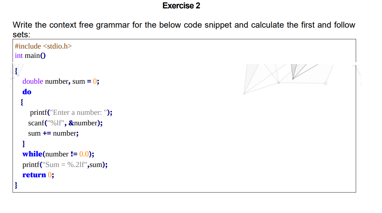 Solved Exercise 2 Write the context free grammar for the | Chegg.com