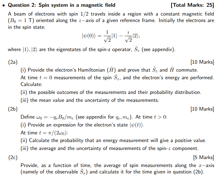 Solved • Question 2: Spin system in a magnetic field (Total | Chegg.com