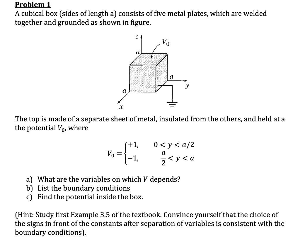 Solved Problem 1 A cubical box (sides of length a) consists