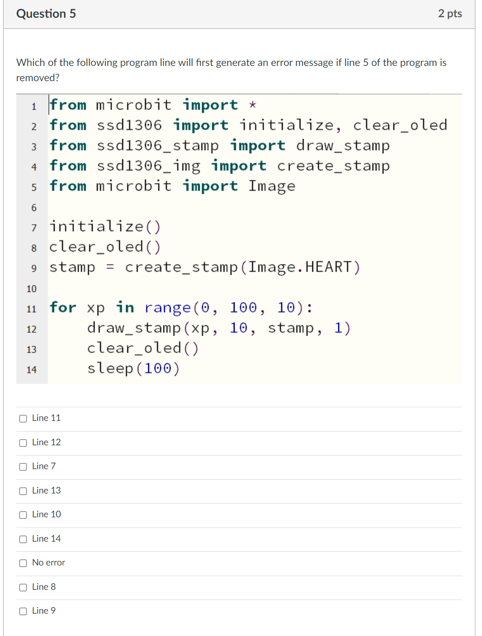 Solved Question 5 2 pts Which of the following program line | Chegg.com