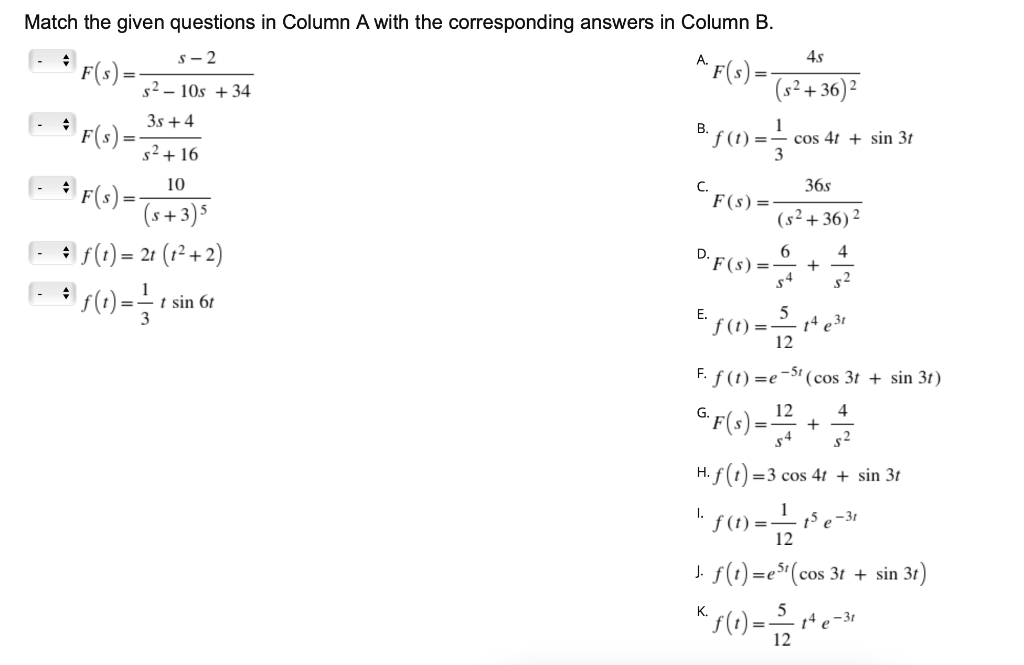 Solved Match the given questions in Column A with the | Chegg.com