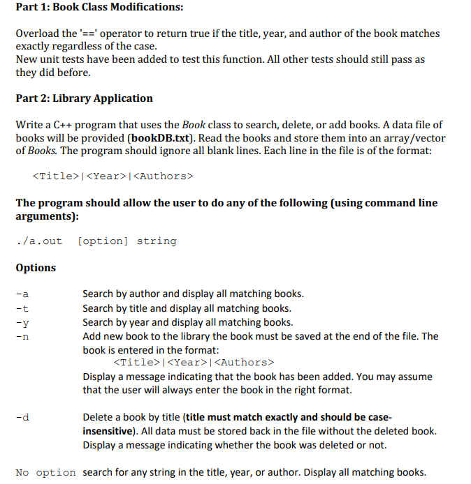 Solved Part 1: Book Class Modifications: Overload the '==' | Chegg.com