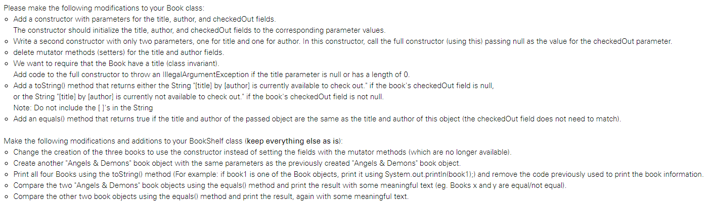Solved IN JAVA class Book { /** String for book | Chegg.com