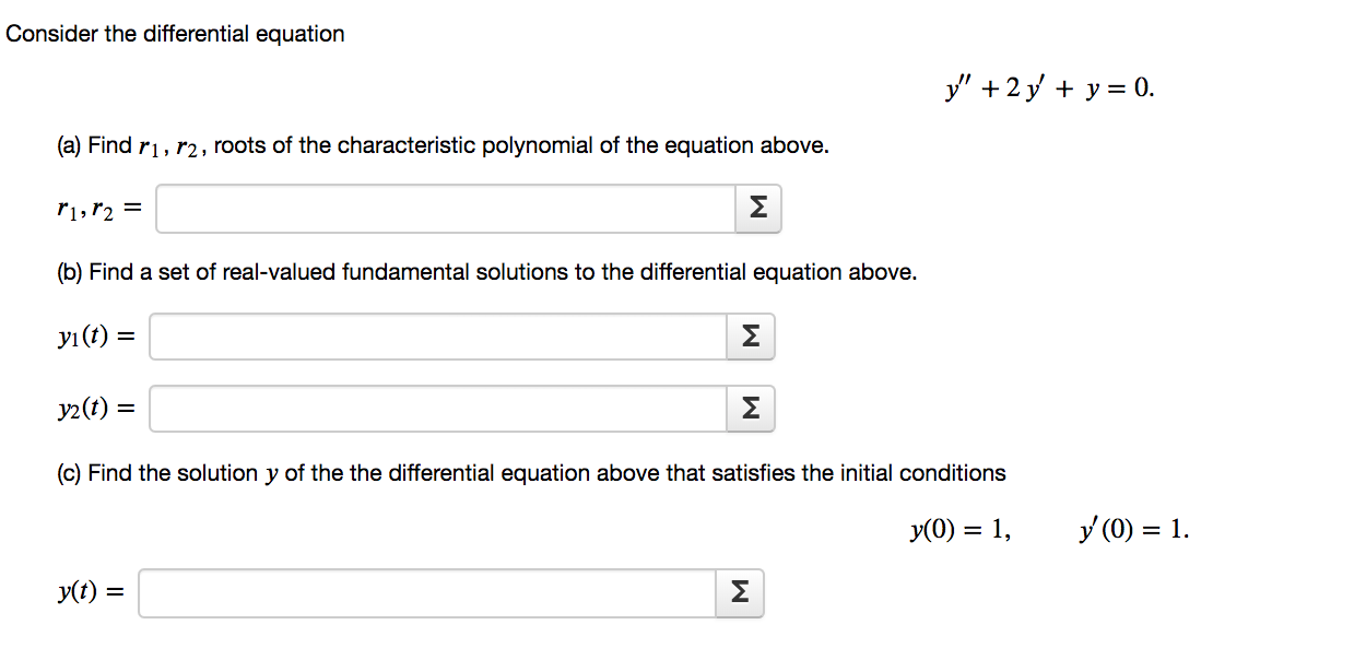 Solved Consider the differential equation y" + 2 y + y = 0. | Chegg.com