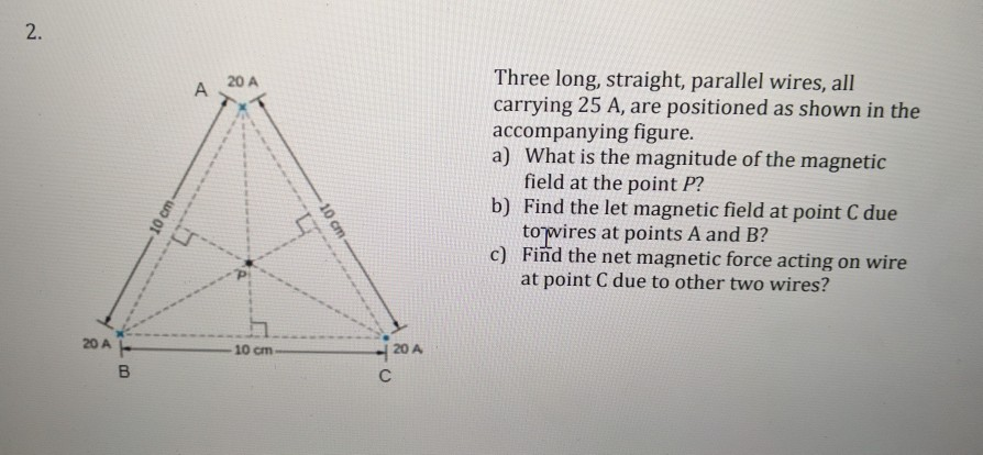 Solved Three long, straight, parallel wires, all carrying 25 | Chegg.com