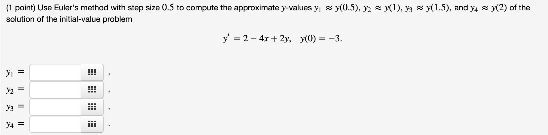 Solved 1 Point Use Euler S Method With Step Size 0 5 To Chegg Com