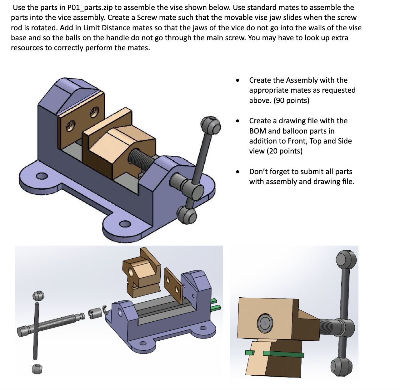 Solved Use the parts in P01_parts.zip to assemble the vise | Chegg.com