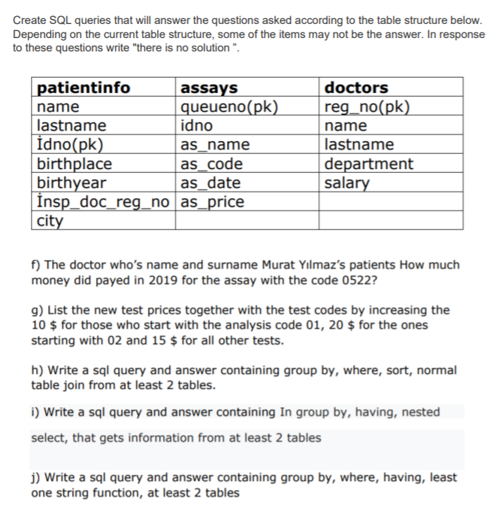 Create SQL queries that will answer the questions | Chegg.com