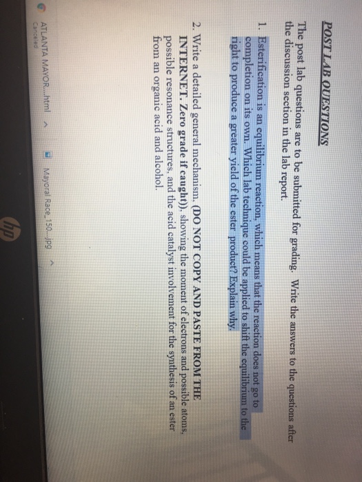 Solved POST LAB QUESTIONS The post lab questions are to be | Chegg.com