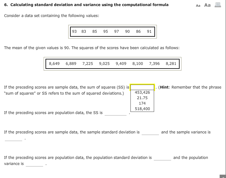 Solved 6. Calculating standard deviation and variance using
